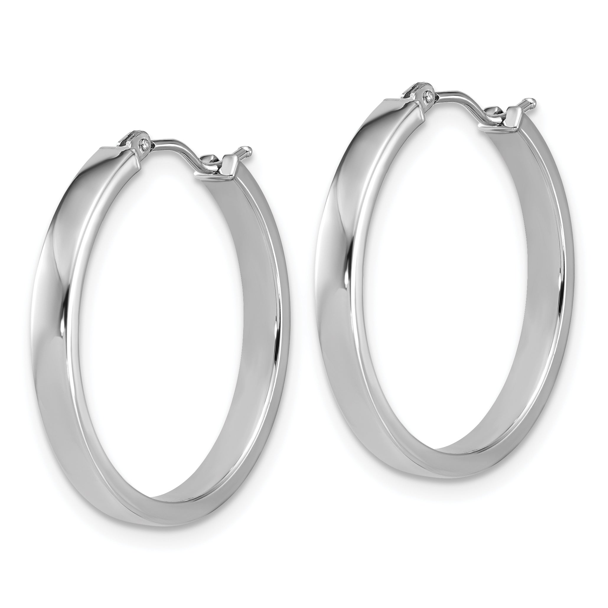 14K White Gold Square Tube Round Hoop Earrings