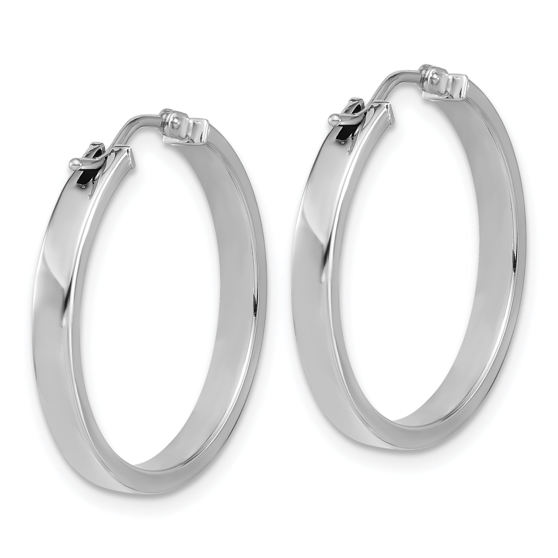 14K White Gold Square Tube Round Hoop Earrings