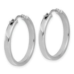 14K White Gold Square Tube Round Hoop Earrings
