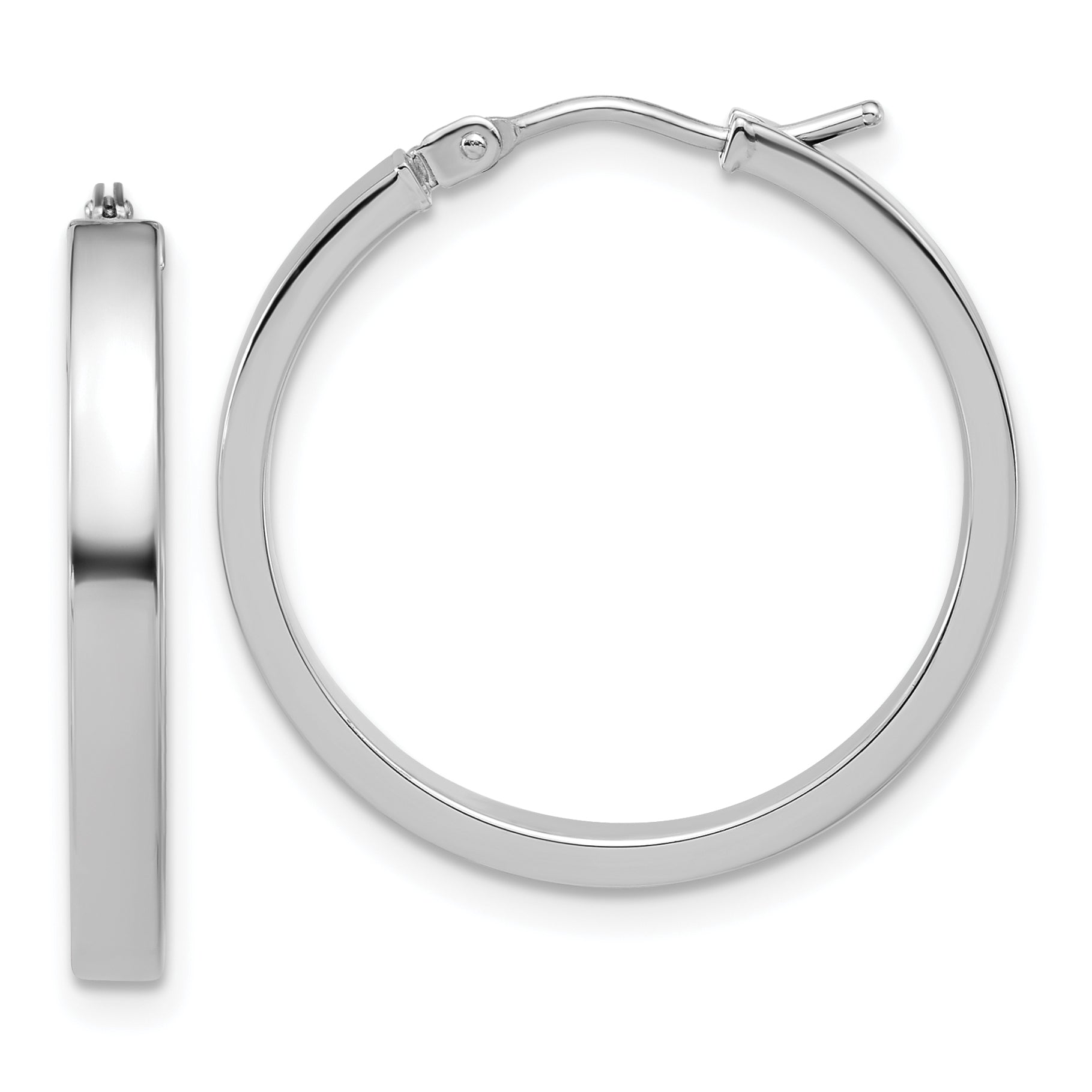 14K White Gold Square Tube Round Hoop Earrings Main image