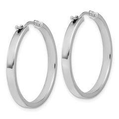 14K White Gold Square Tube Round Hoop Earrings