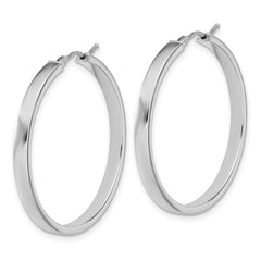 14K White Gold Square Tube Round Hoop Earrings