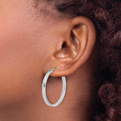 14K White Gold Square Tube Round Hoop Earrings