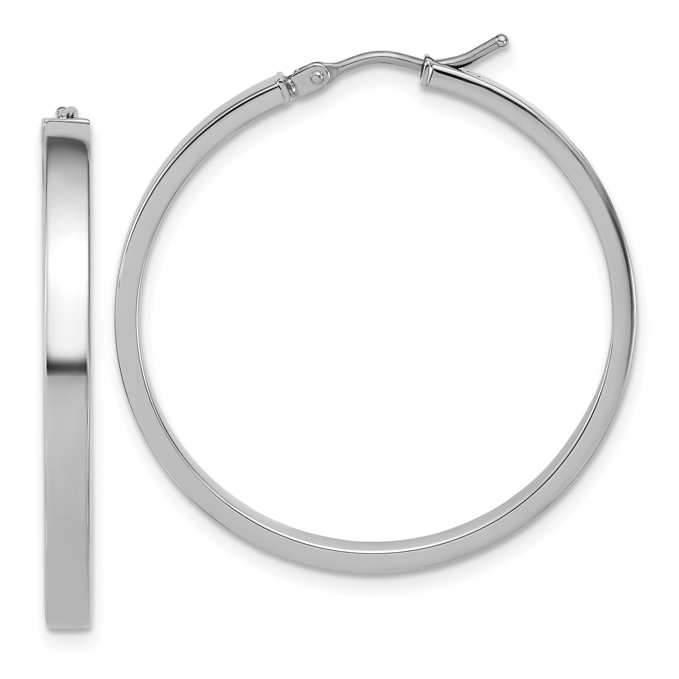 14K White Gold Square Tube Round Hoop Earrings Main image
