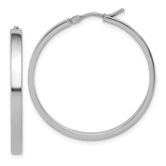 14K White Gold Square Tube Round Hoop Earrings