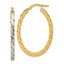 14K w/Rhodium Polished and Dia-Cut Oval Hoop Earrings