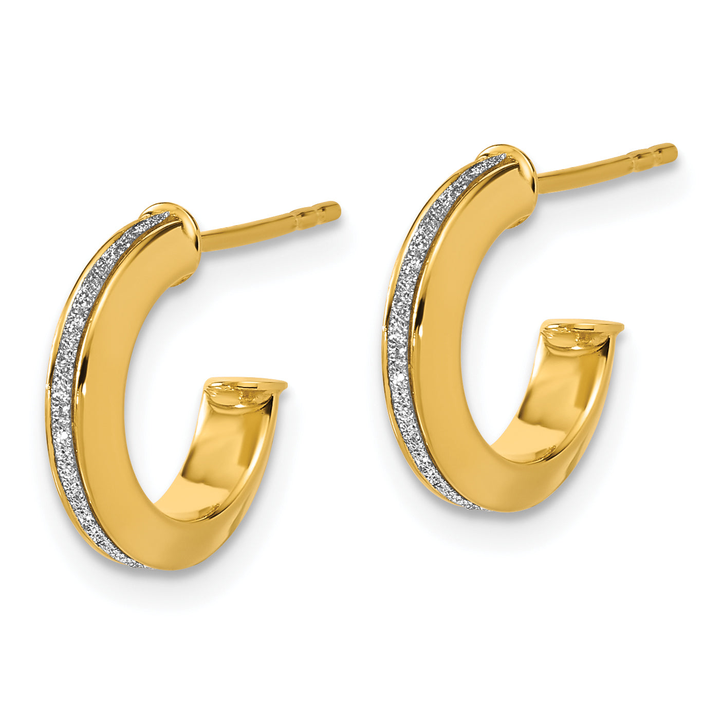 14K Polished Glimmer Infused J-Hoop Post Earrings Secondary image