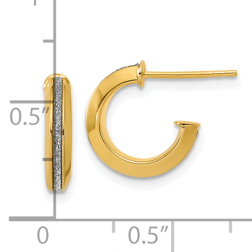 14K Polished Glimmer Infused J-Hoop Post Earrings