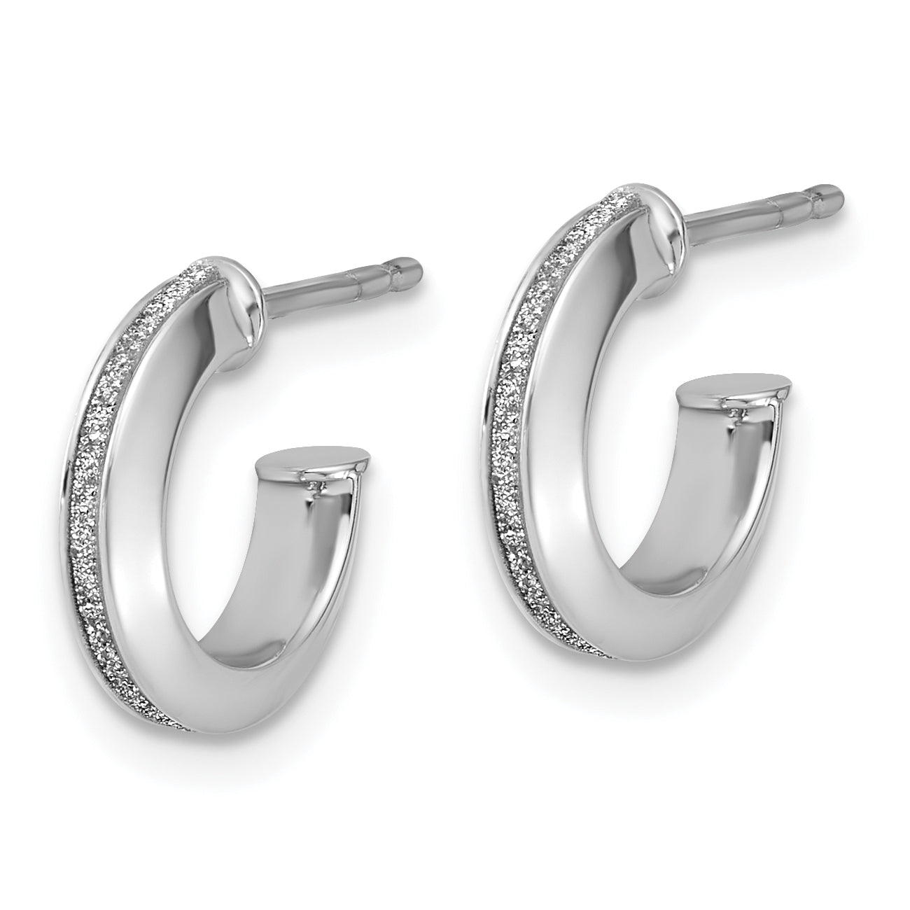 14K White Gold Polish Glimmer Infused J-Hoop Post Earrings Secondary image