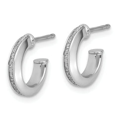 14K White Gold Polish Glimmer Infused J-Hoop Post Earrings