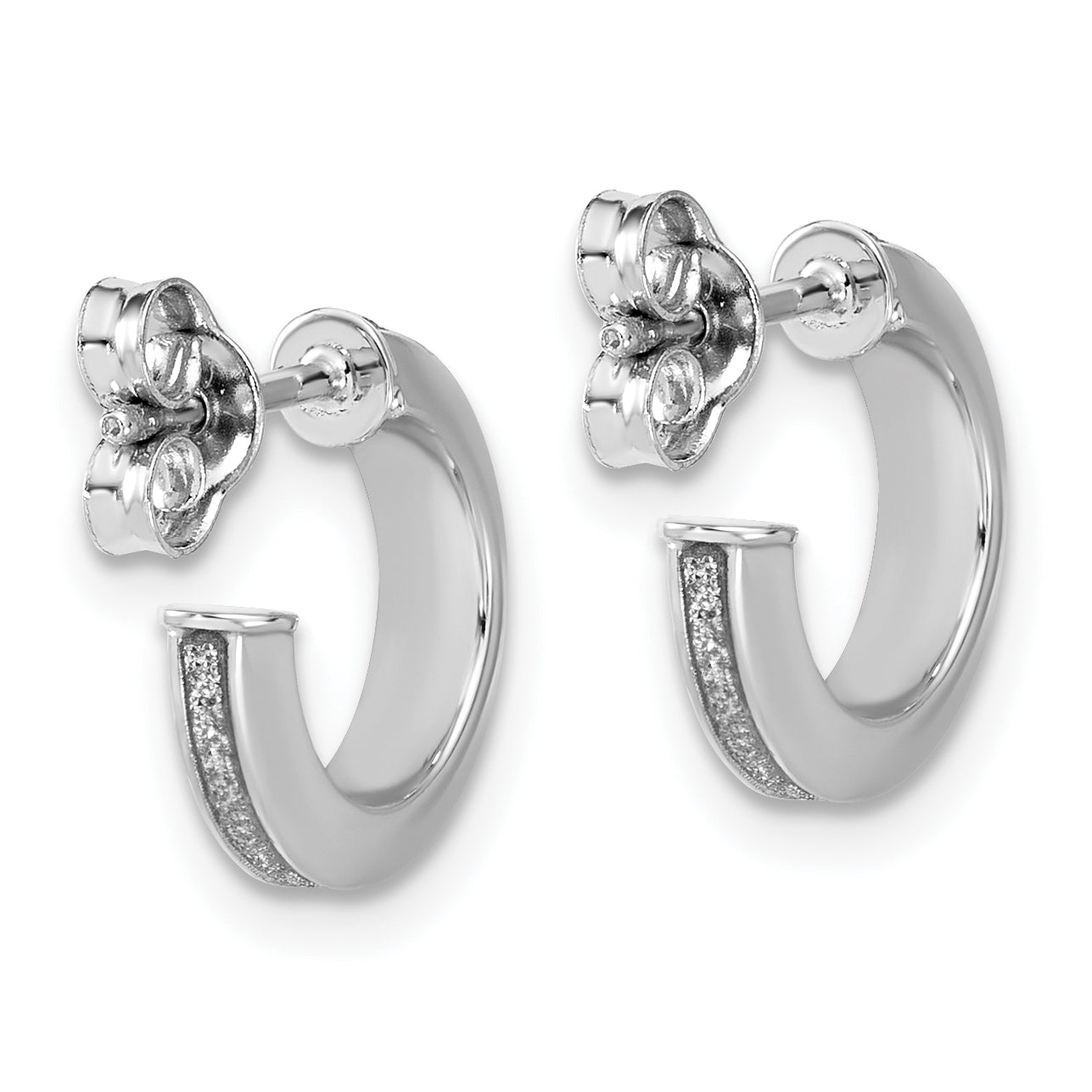 14K White Gold Polish Glimmer Infused J-Hoop Post Earrings