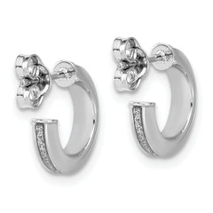 14K White Gold Polish Glimmer Infused J-Hoop Post Earrings