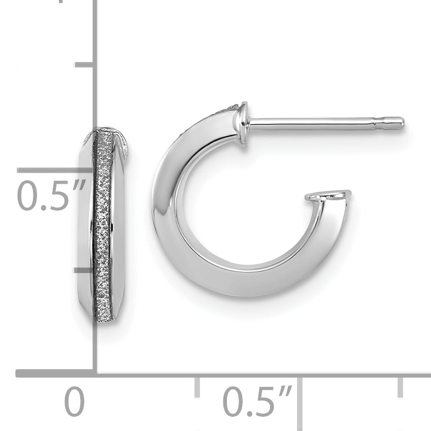 14K White Gold Polish Glimmer Infused J-Hoop Post Earrings
