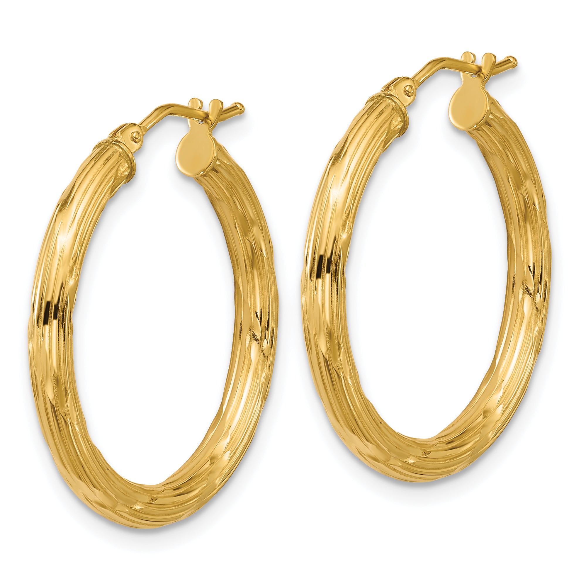 14K Polished and Grooved Round Hoop Earrings Secondary image