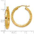 14K Polished and Grooved Round Hoop Earrings