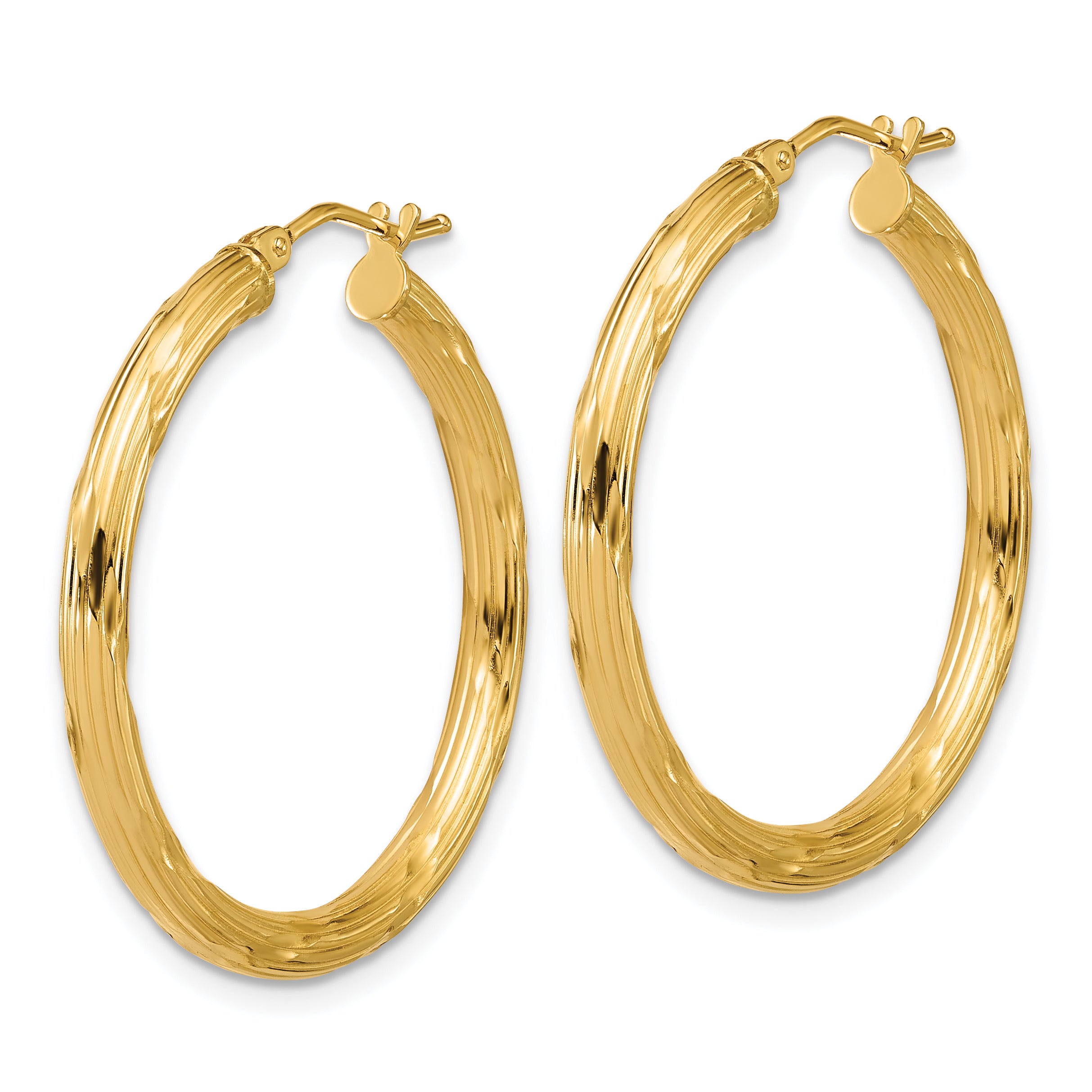 14K Polished and Grooved Round Hoop Earrings Secondary image