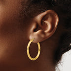 14K Polished and Grooved Round Hoop Earrings