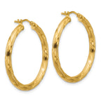 14K Polished and Grooved Round Hoop Earrings