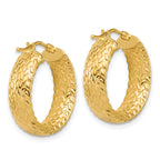 14K Polished Weave Design Round Hoop Earrings