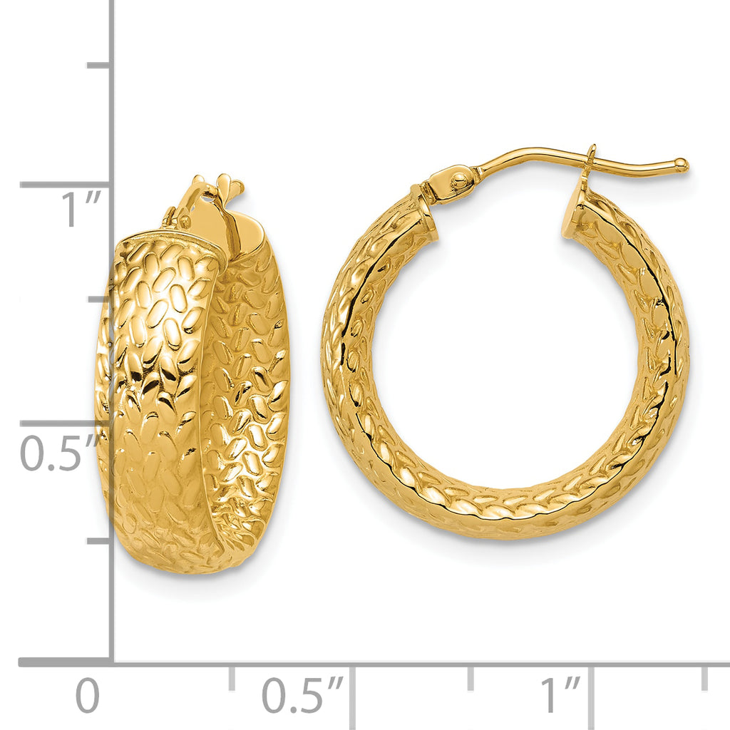 14K Polished Weave Design Round Hoop Earrings