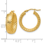 14K Polished Weave Design Round Hoop Earrings