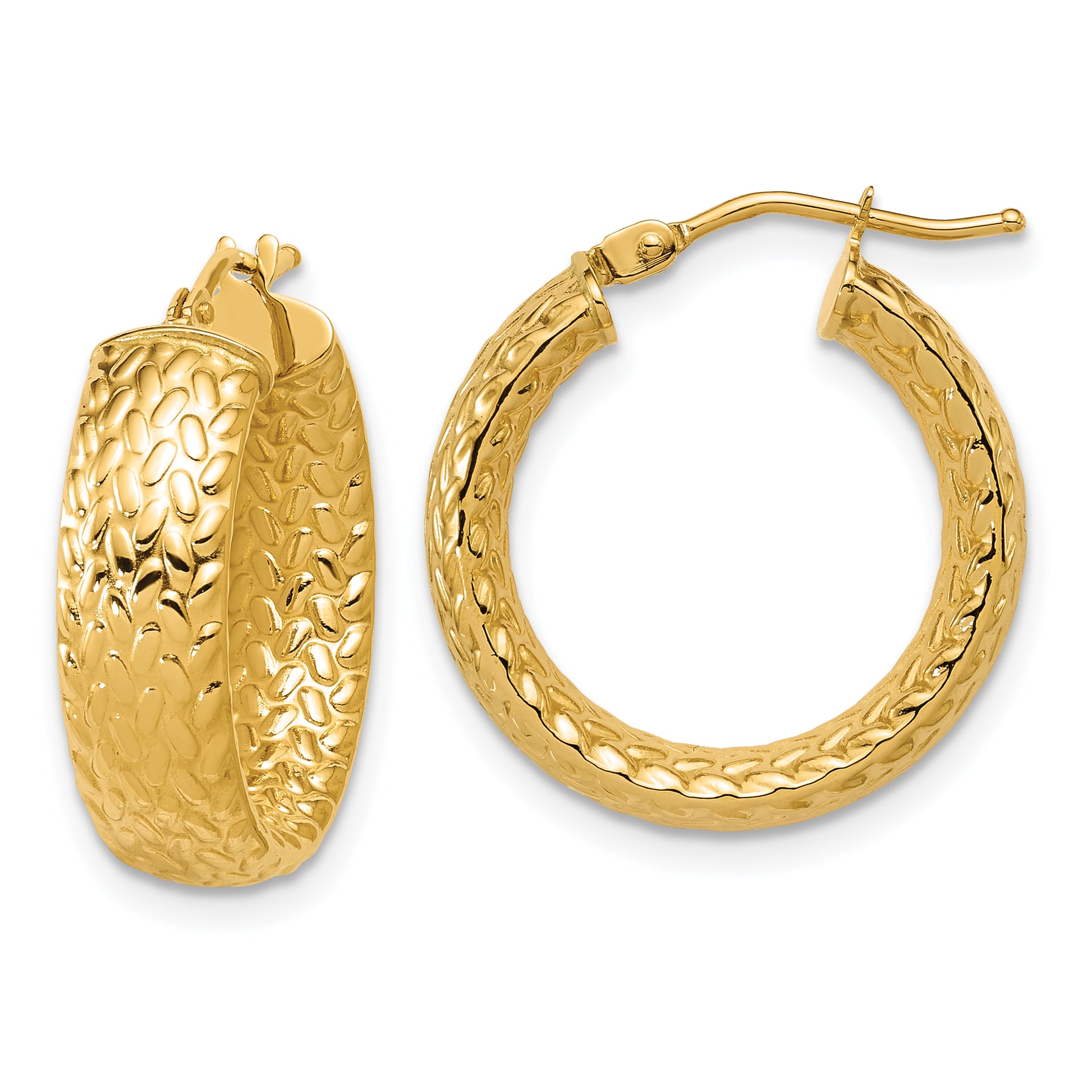 14K Polished Weave Design Round Hoop Earrings Main image