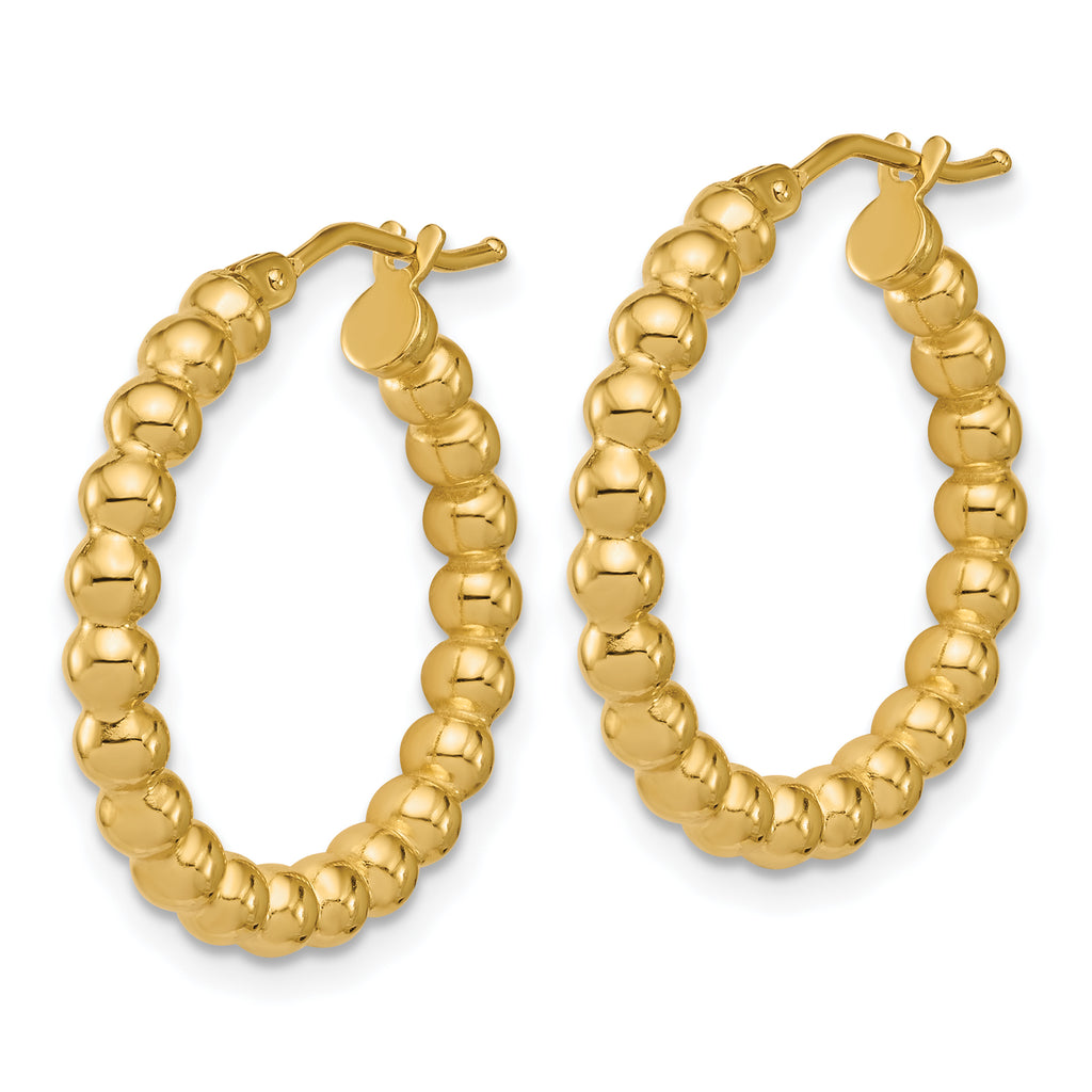 14K Polished Beaded Round Hoop Earrings