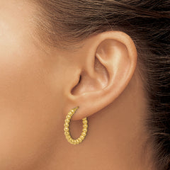 14K Polished Beaded Round Hoop Earrings