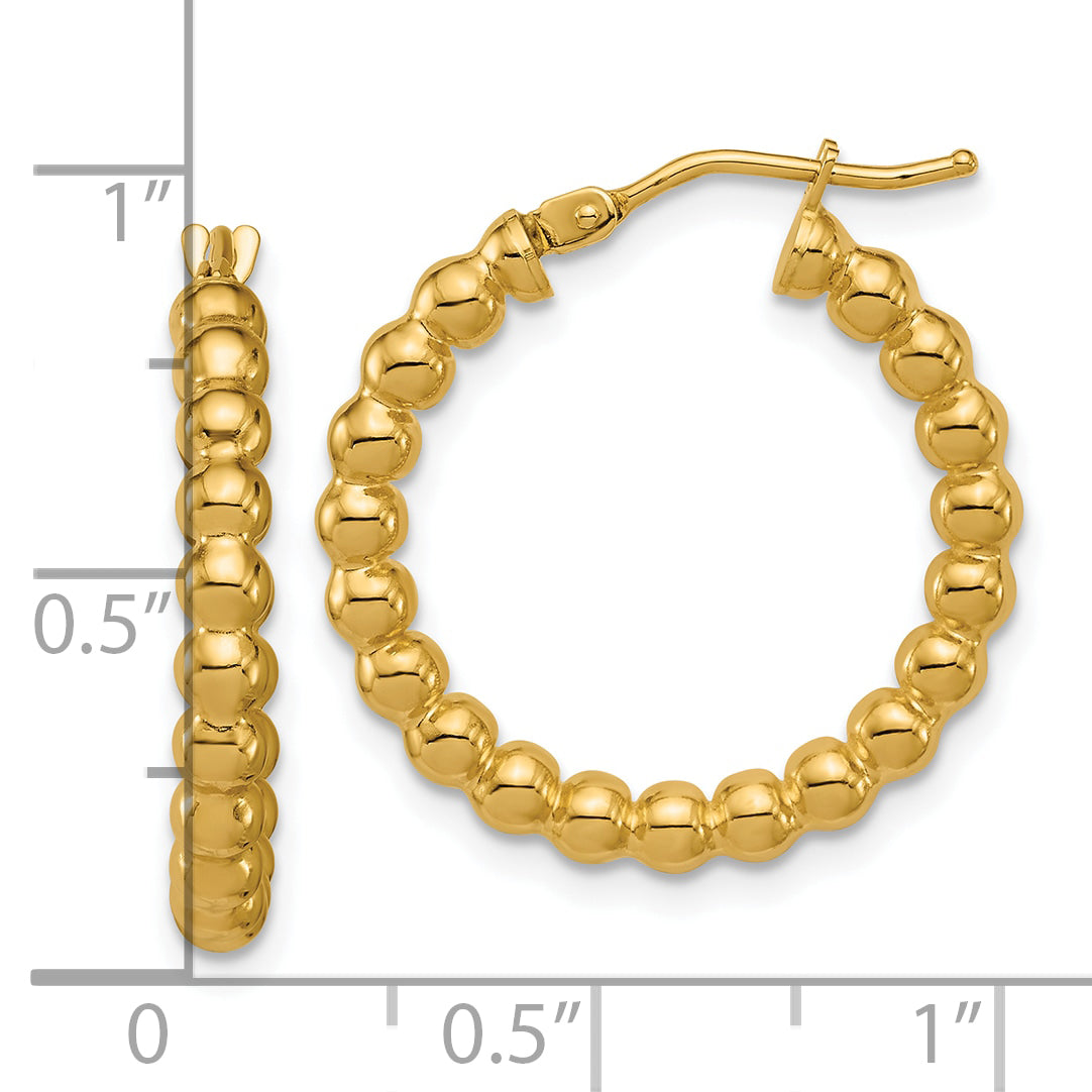 14K Polished Beaded Round Hoop Earrings