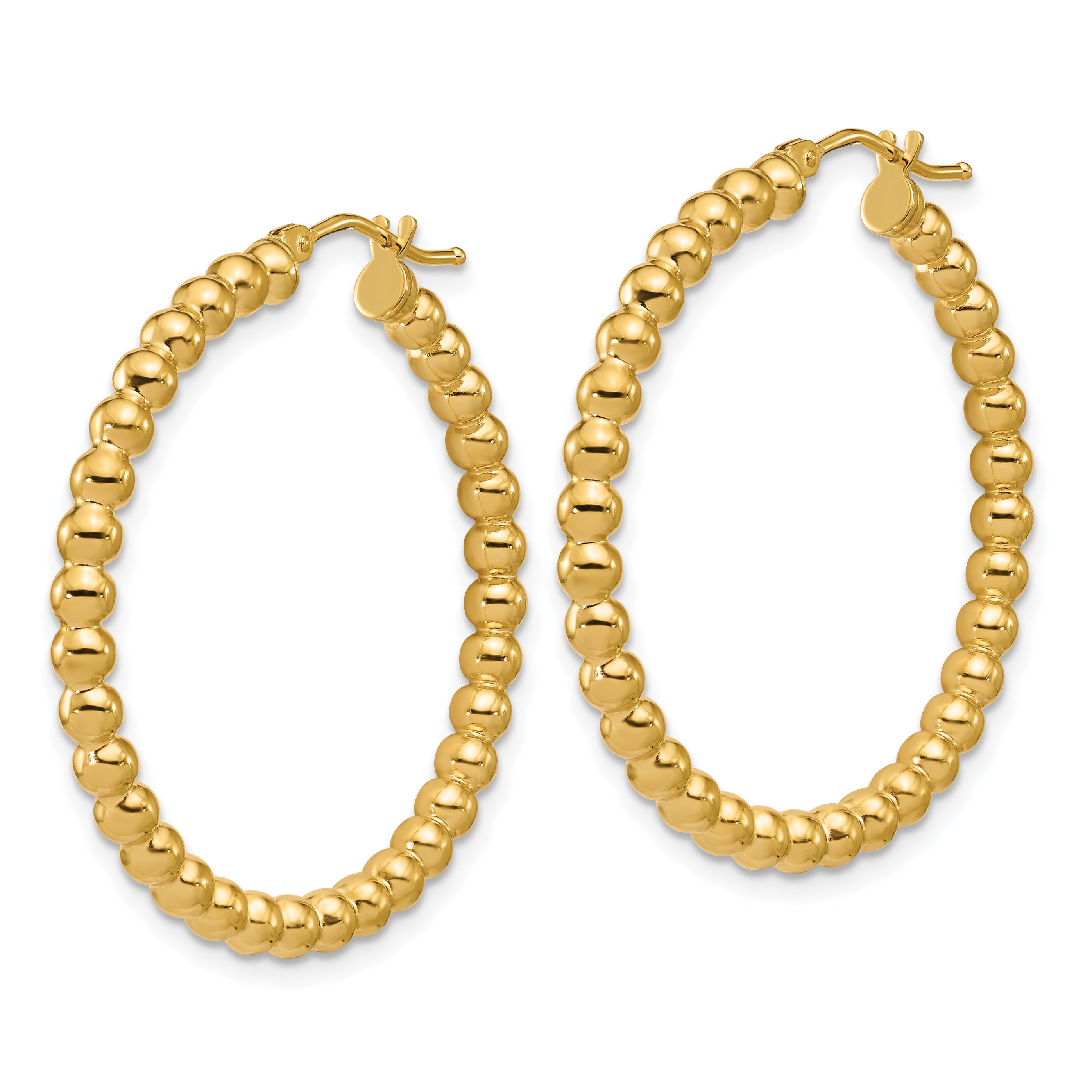 14K Polished Beaded Round Hoop Earrings Secondary image