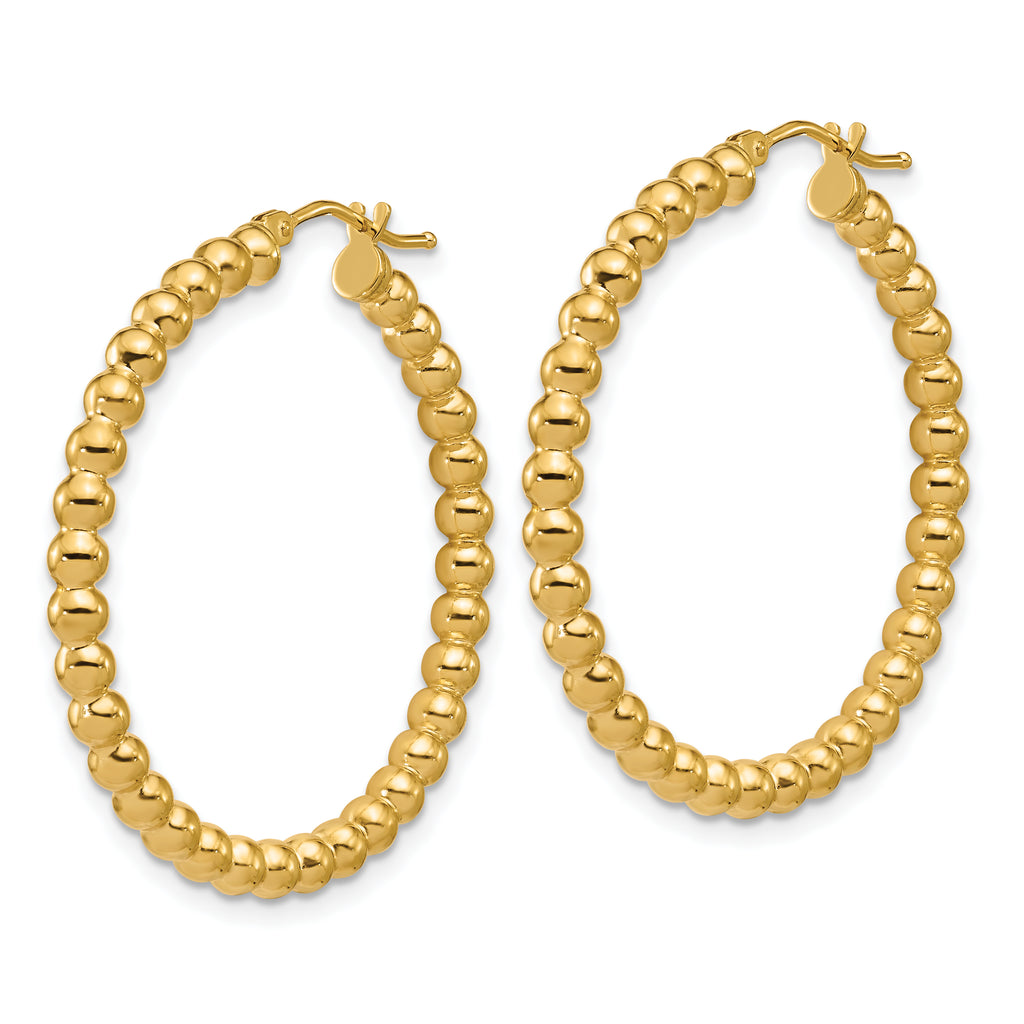 14K Polished Beaded Round Hoop Earrings