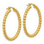 14K Polished Beaded Round Hoop Earrings