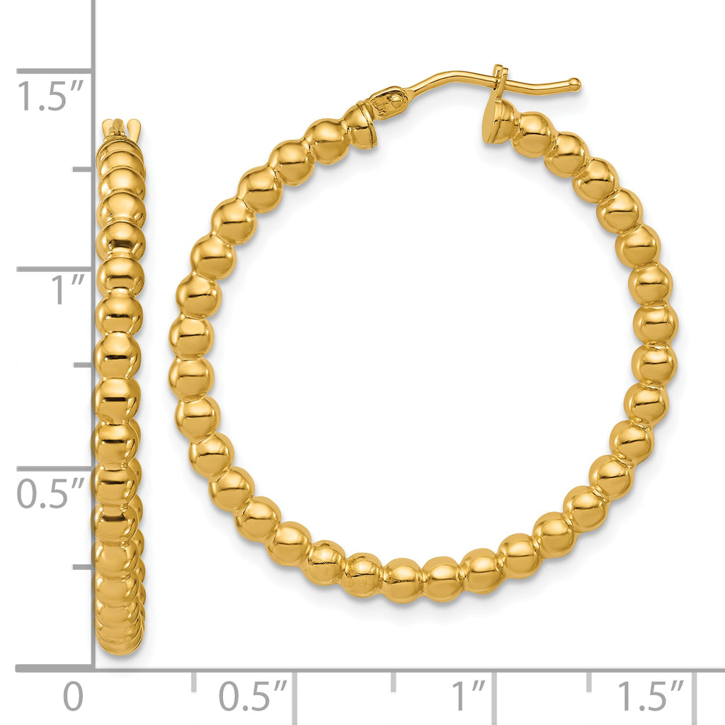 14K Polished Beaded Round Hoop Earrings