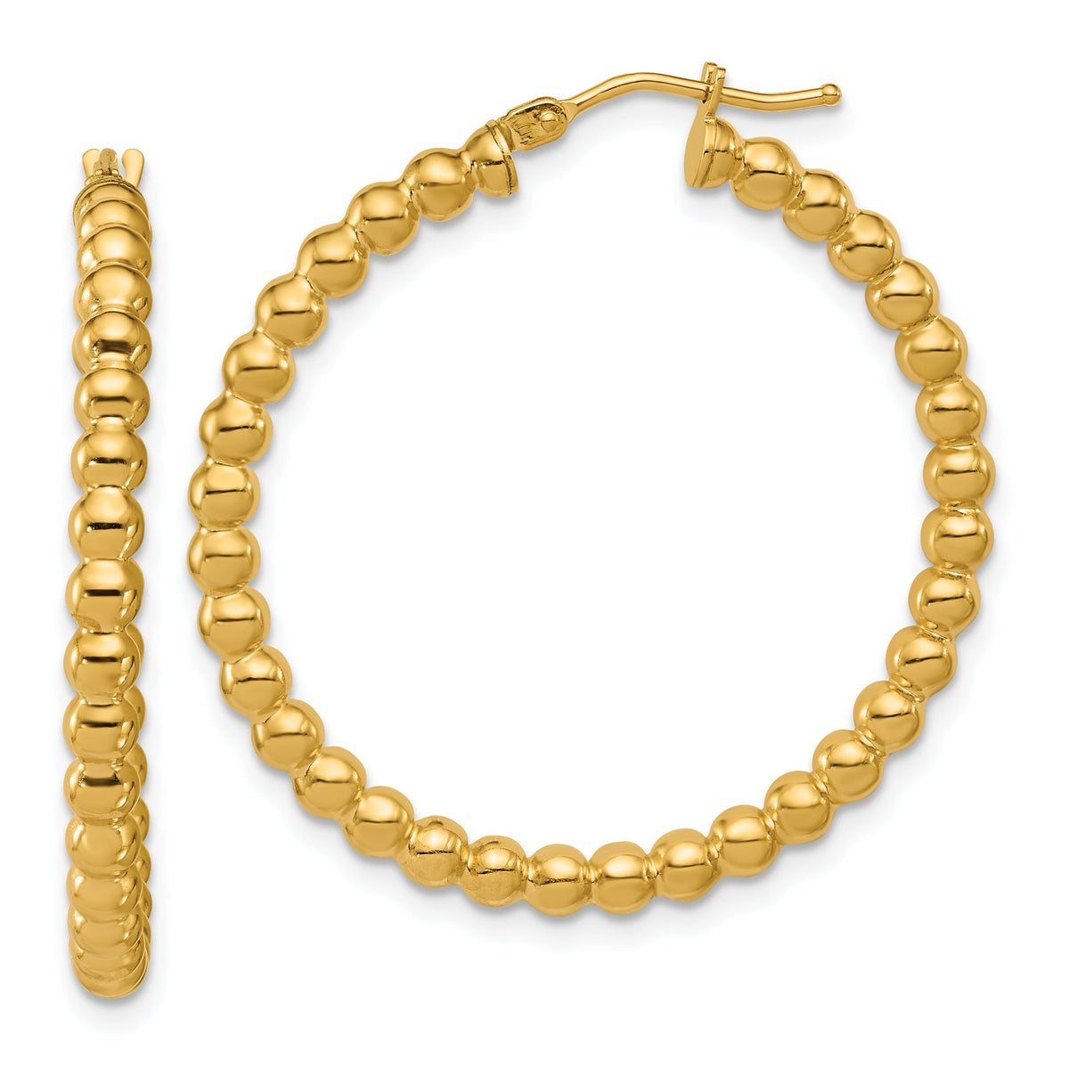 Beaded Round Hoop Earrings in 14K Yellow Gold, 33mm - Sophia Jewelers Main image