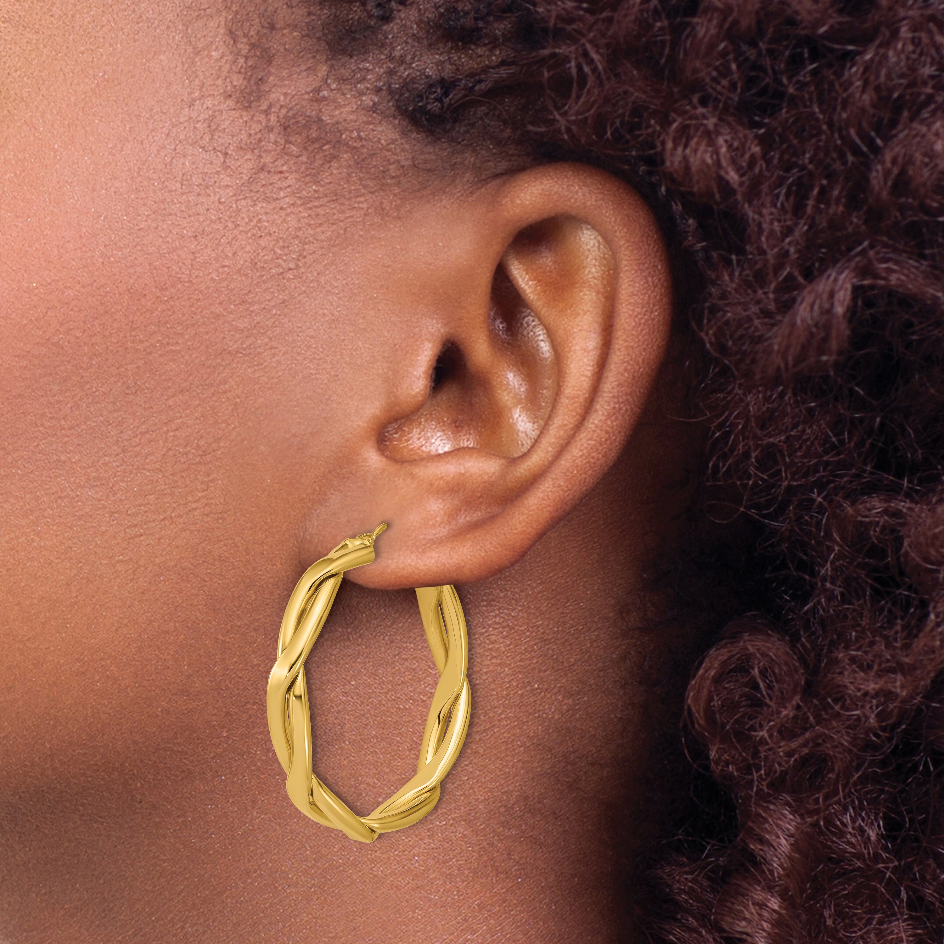 14K Polished Fancy Twist Round Hoop Earrings
