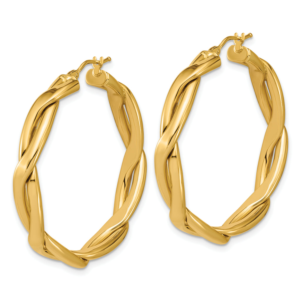 14K Polished Fancy Twist Round Hoop Earrings