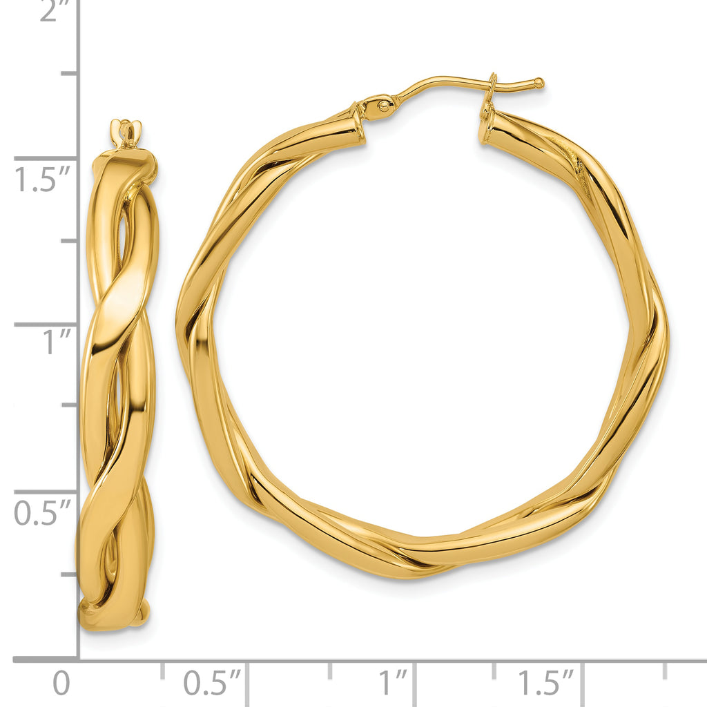 14K Polished Fancy Twist Round Hoop Earrings