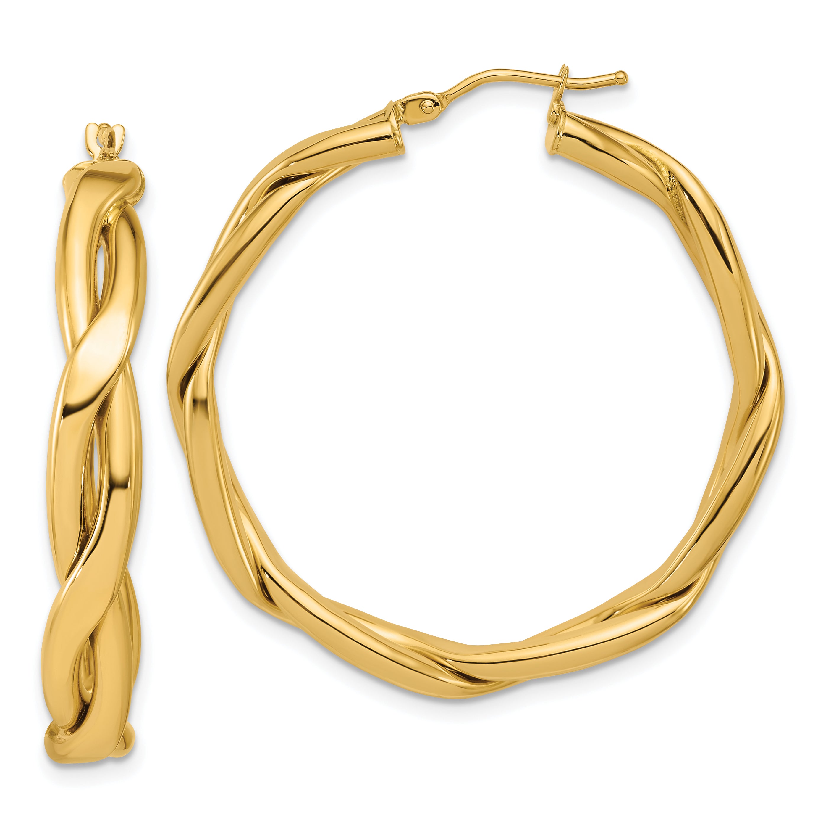 14K Polished Fancy Twist Round Hoop Earrings Main image