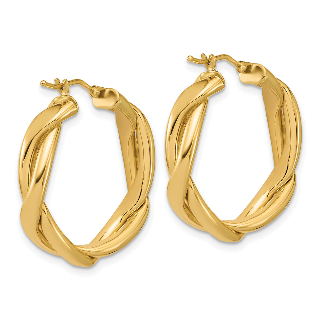 14K Polished Fancy Twist Round Hoop Earrings