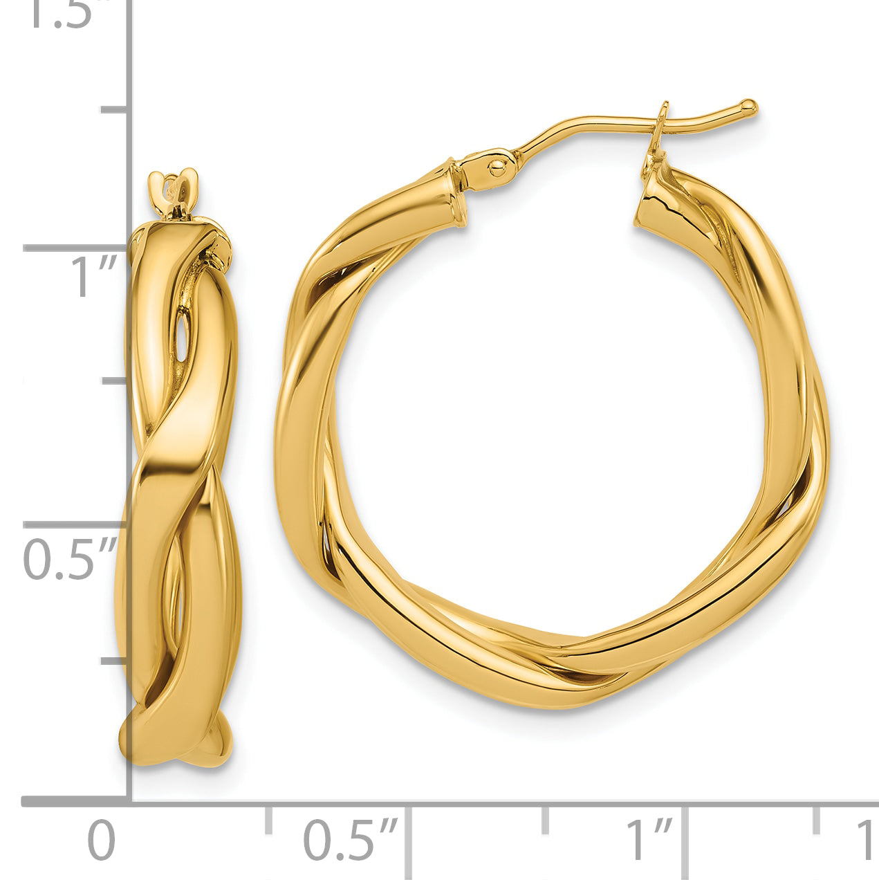 14K Polished Fancy Twist Round Hoop Earrings