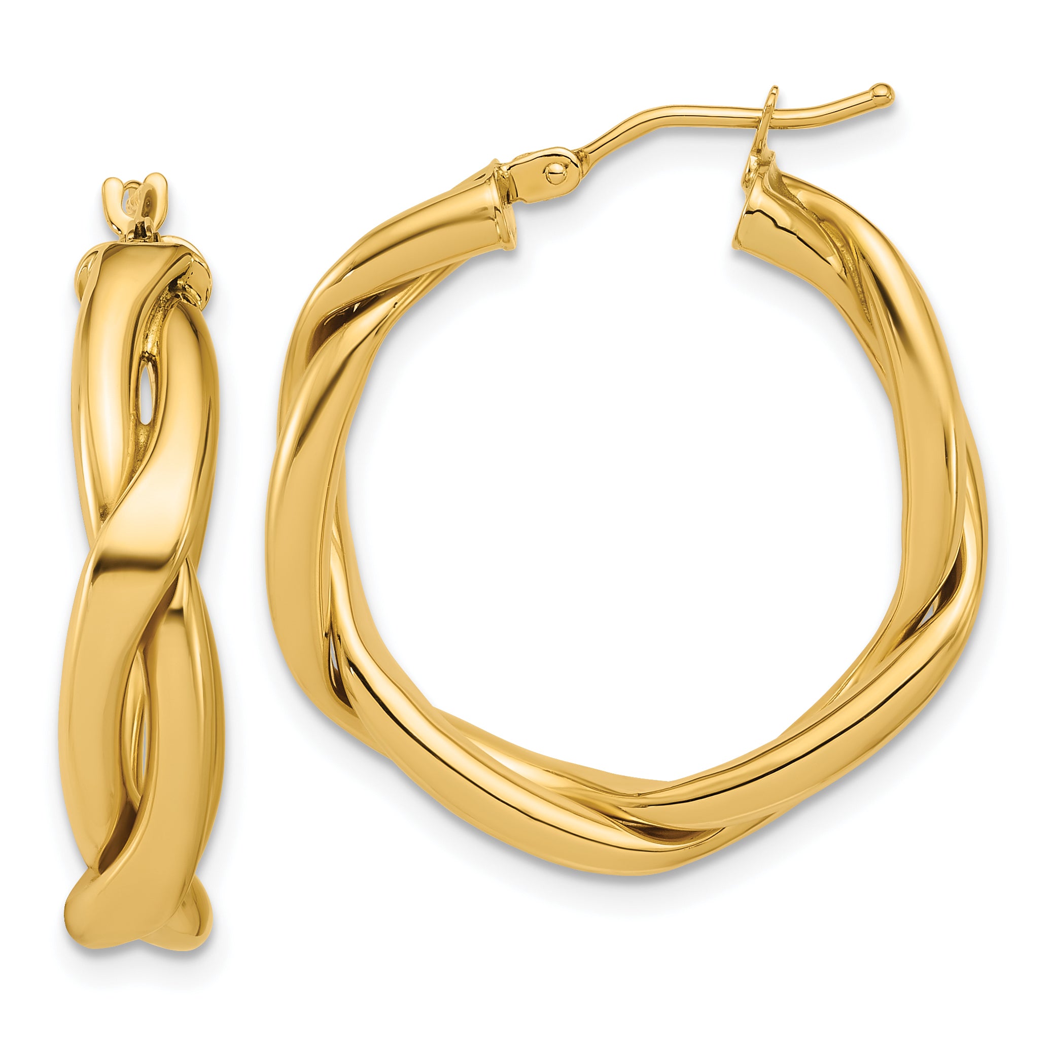 14K Polished Fancy Twist Round Hoop Earrings Main image
