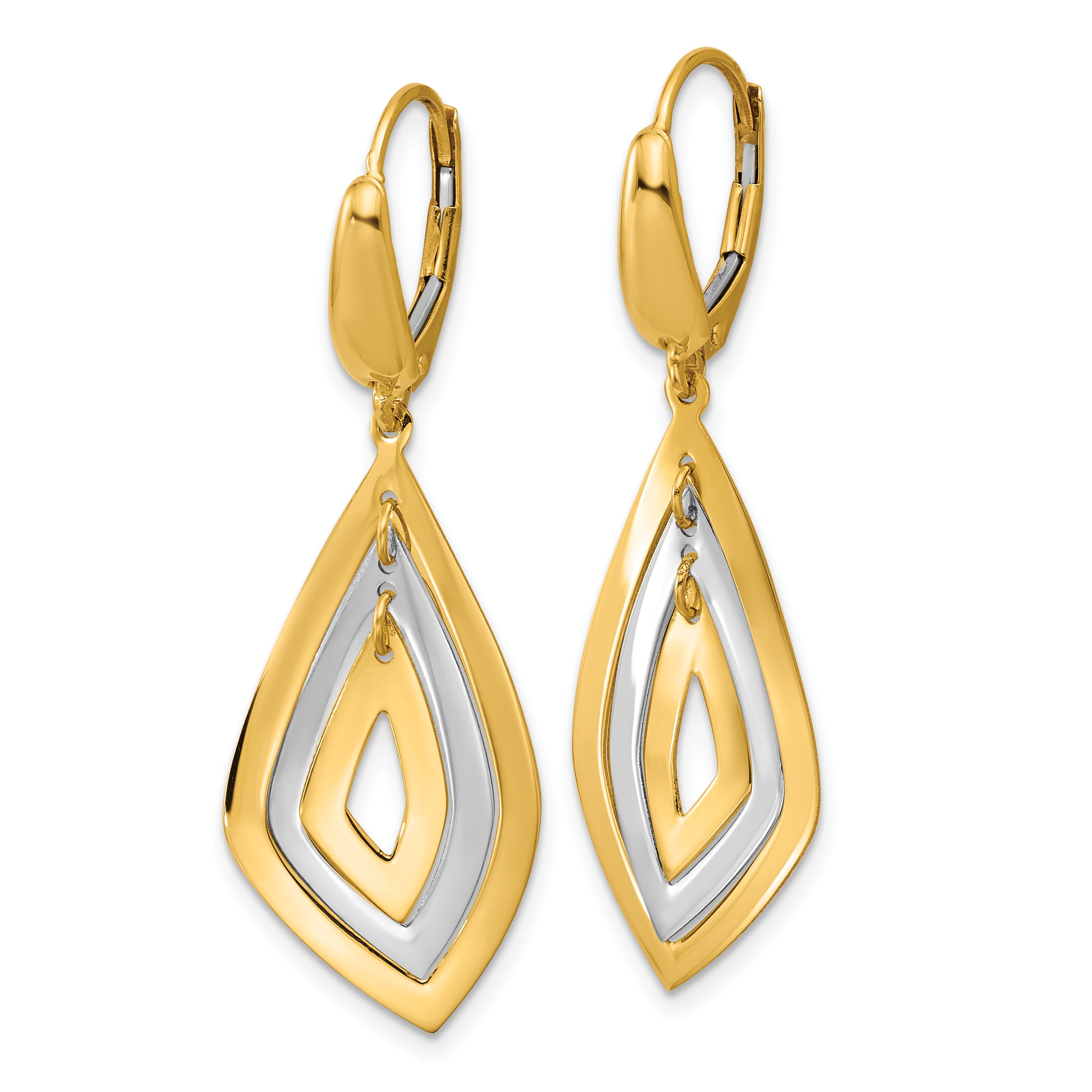 14K Two-tone Polished Dangle Leverback Earrings Secondary image
