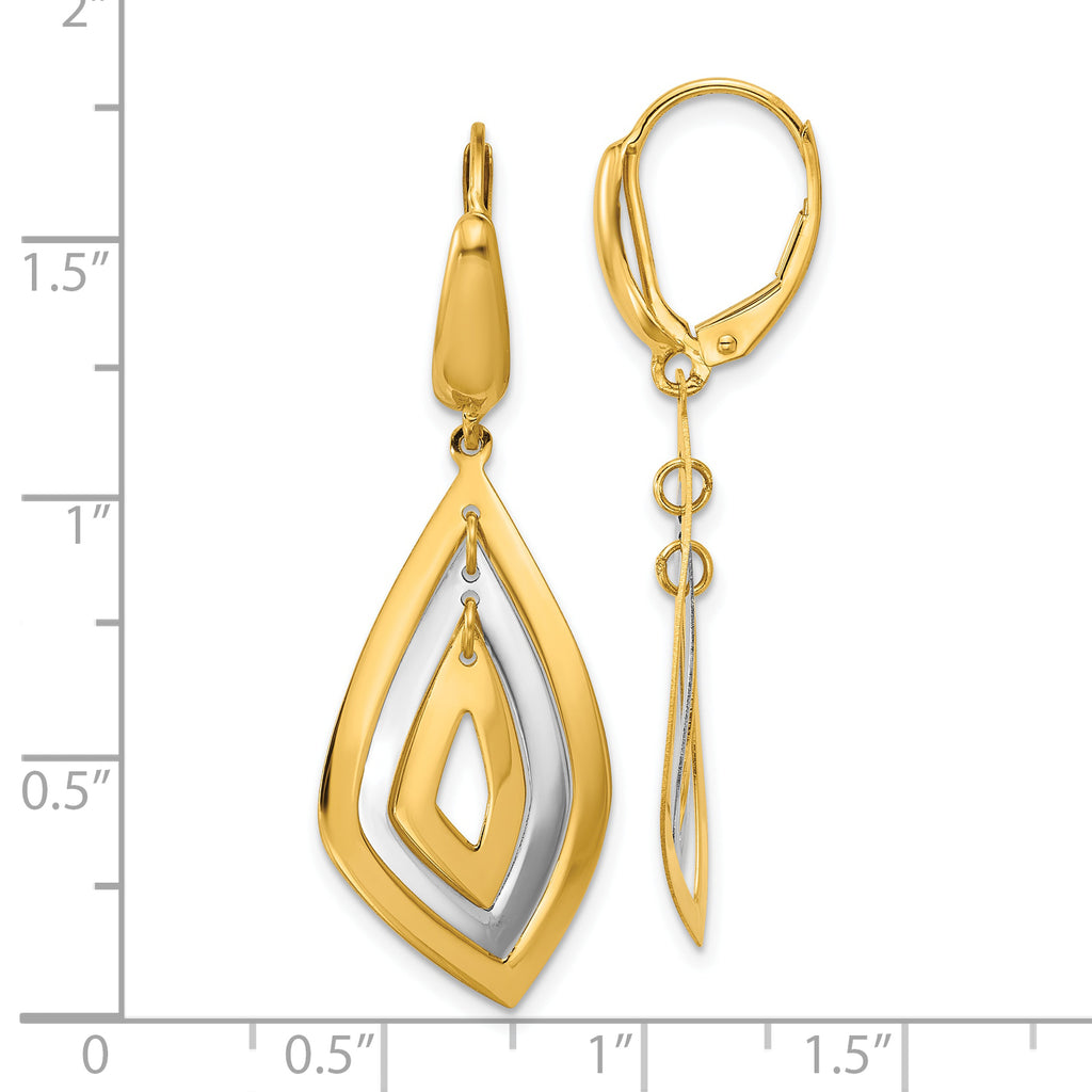 14K Two-tone Polished Dangle Leverback Earrings