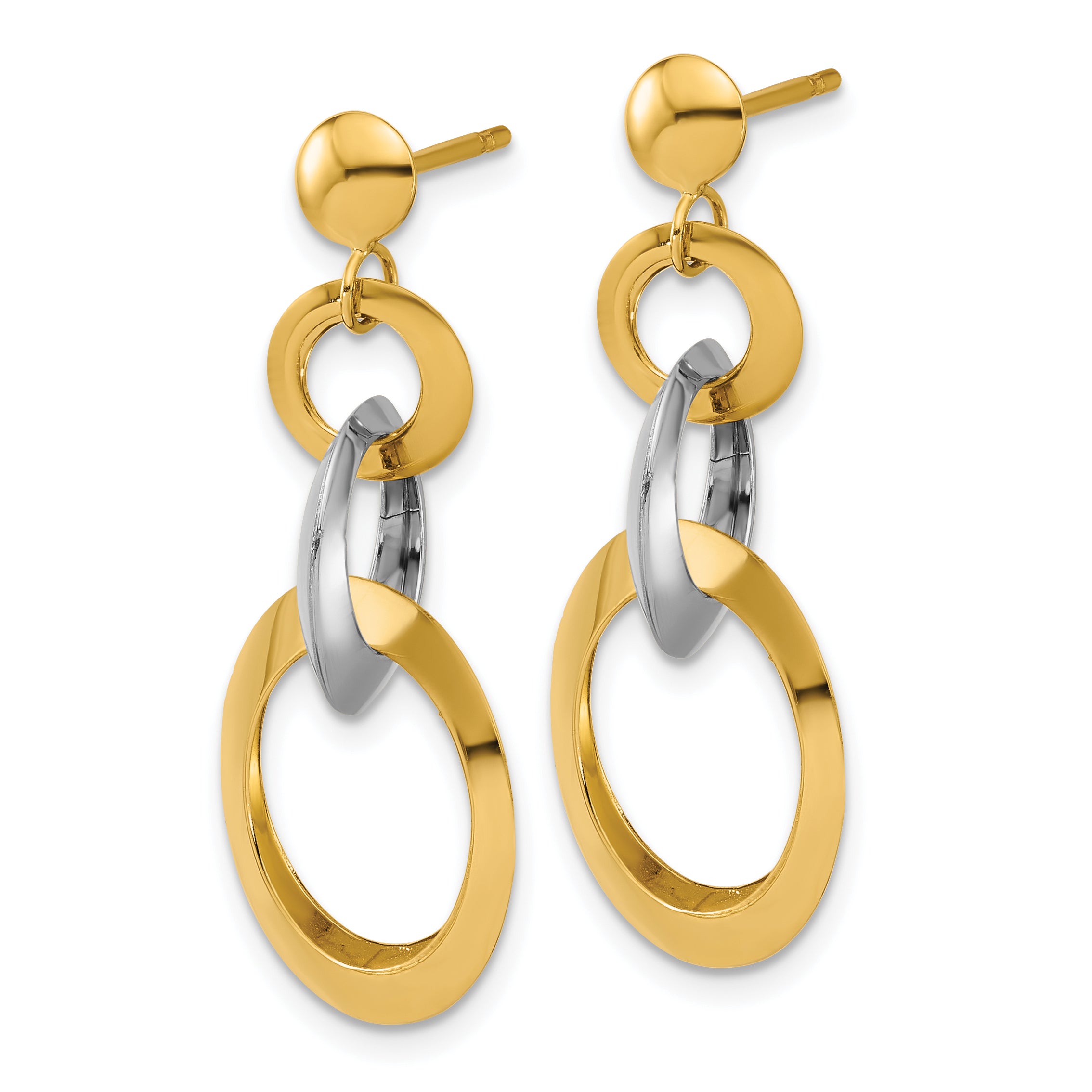 14K Two-tone Polished Circle Link Dangle Post Earrings Secondary image