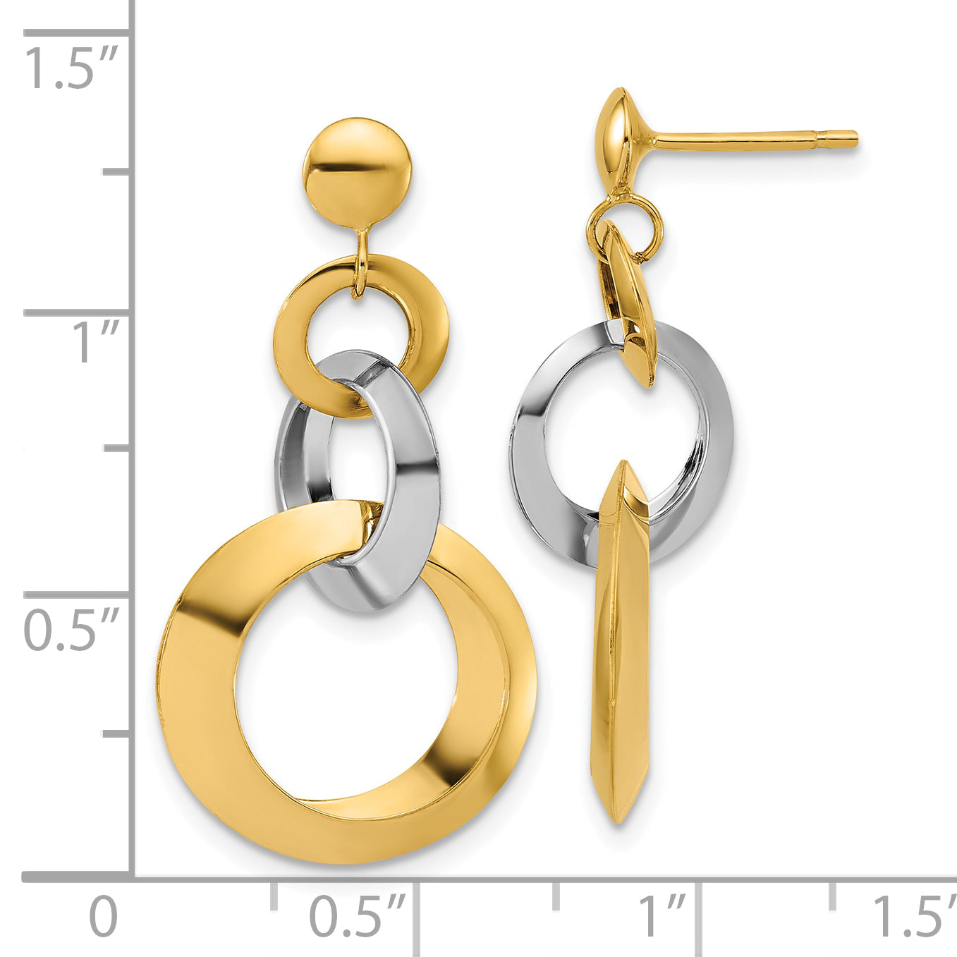 14K Two-tone Polished Circle Link Dangle Post Earrings