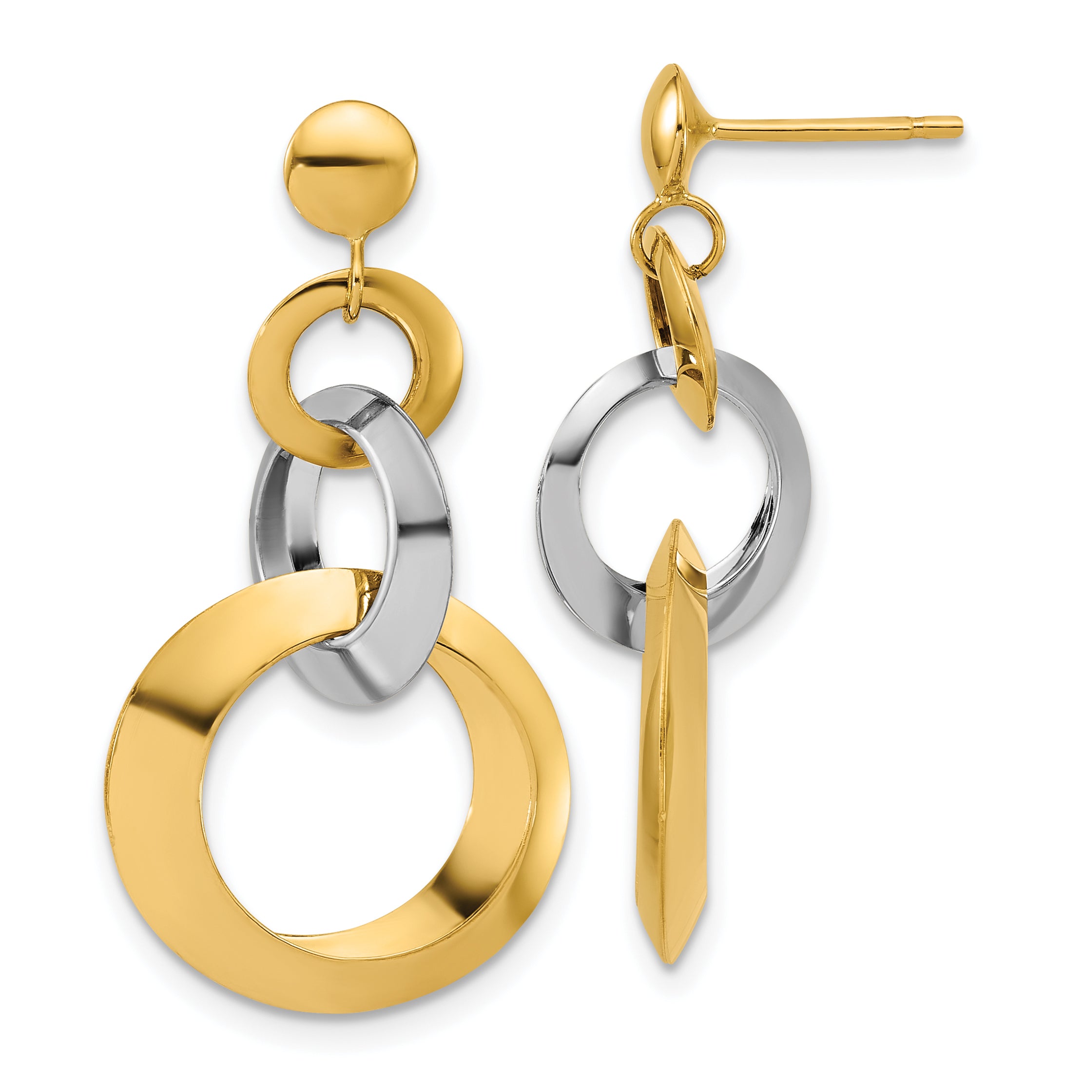 14K Two-tone Polished Circle Link Dangle Post Earrings Main image