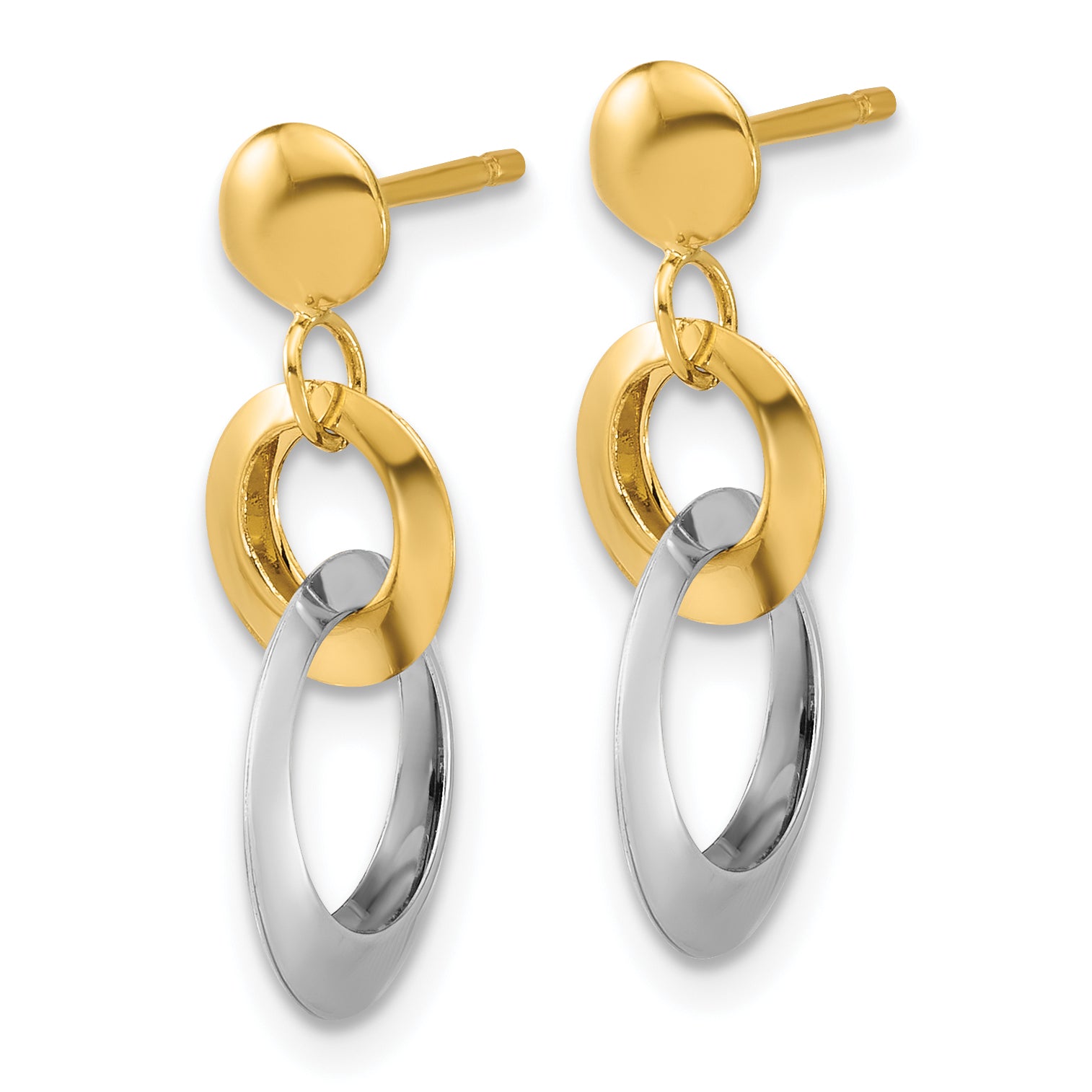 14K Two-tone Polished Circle Link Dangle Post Earrings Secondary image