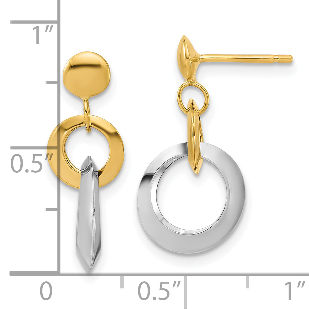14K Two-tone Polished Circle Link Dangle Post Earrings