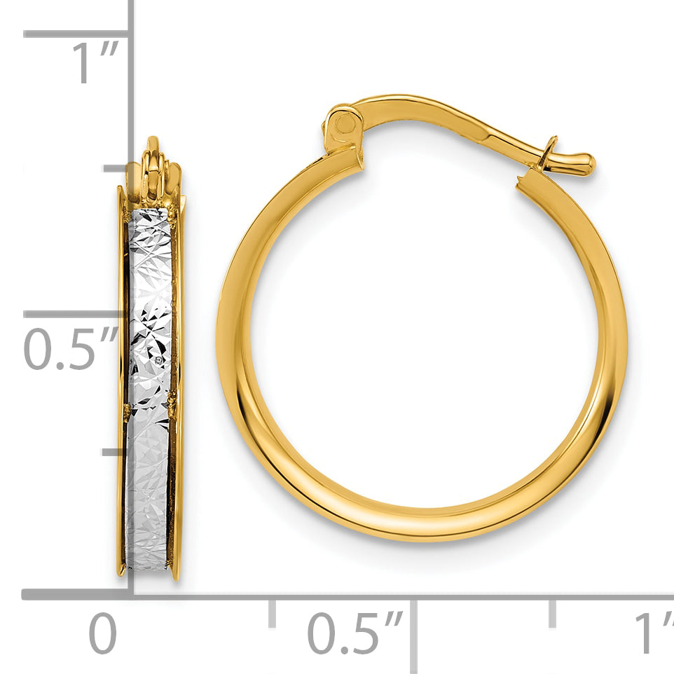 14K Two-tone Polished / Diamond-cut Round Hoop Earrings
