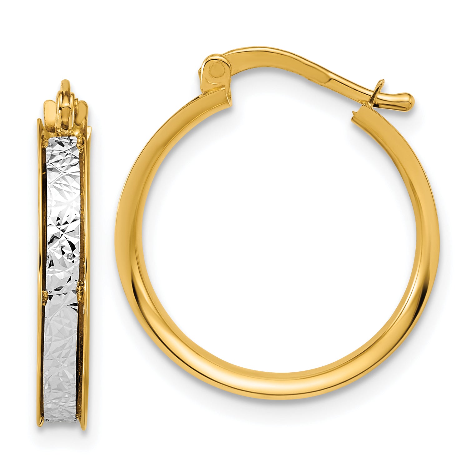 14K Two-tone Polished / Diamond-cut Round Hoop Earrings Main image